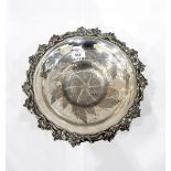 Silver plated fruit basket, of circular pedestal form with scrolling rim,