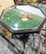 Edwardian octagonal table vitrine raised on turned supports with under-tier (conversion from an