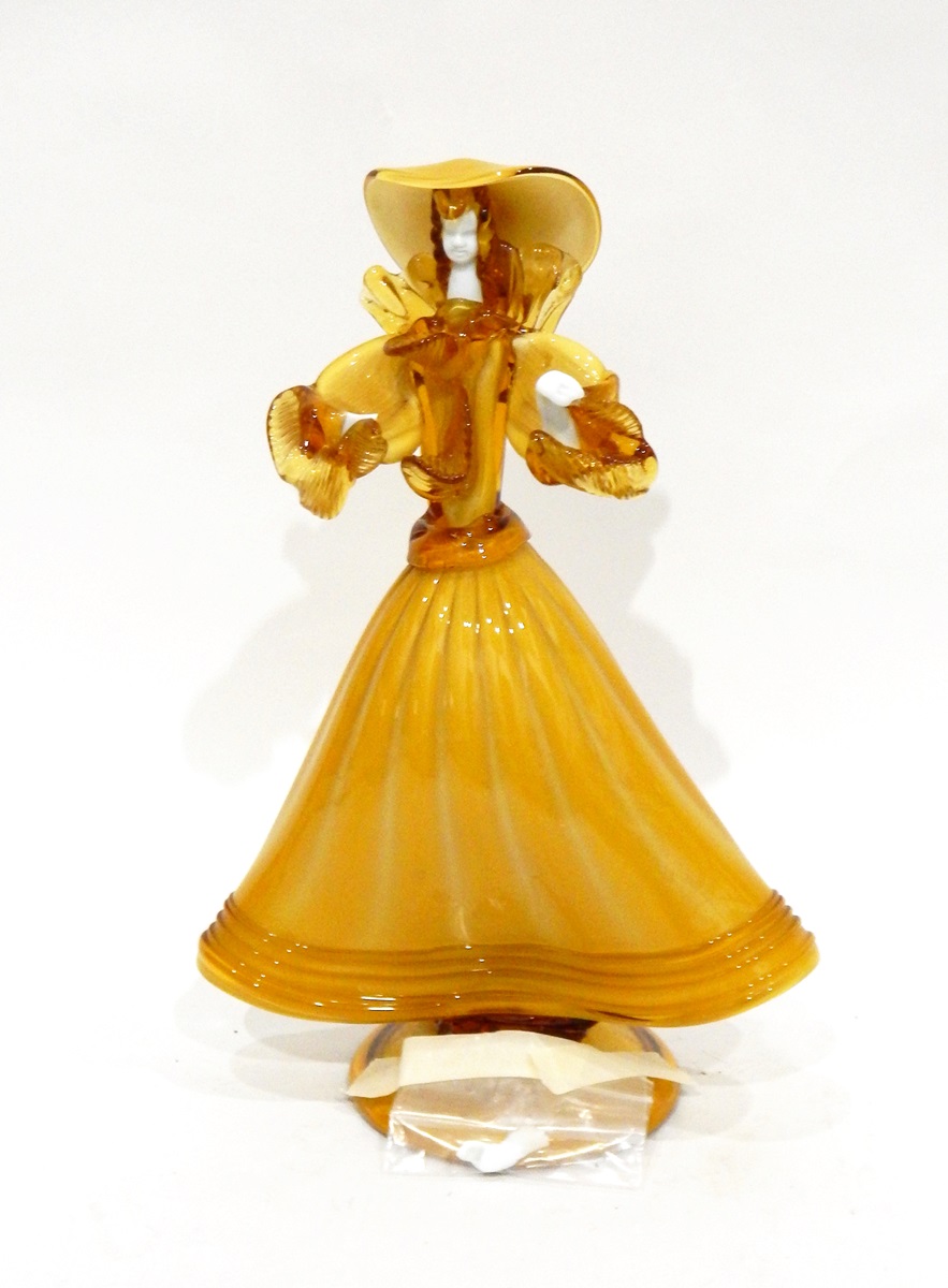 Pair of Murano glass figures of a gentleman and lady in elaborate yellow costumes, - Image 2 of 4