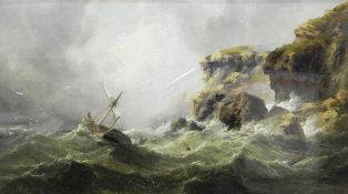 Henry Redmore (1820-1887) Oil Ship being wrecked on rocks in high sea, signed lower left,