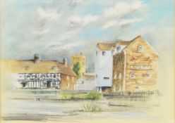 Frederick Moir Bertie Watercolour drawing Tudor-style building over pond,