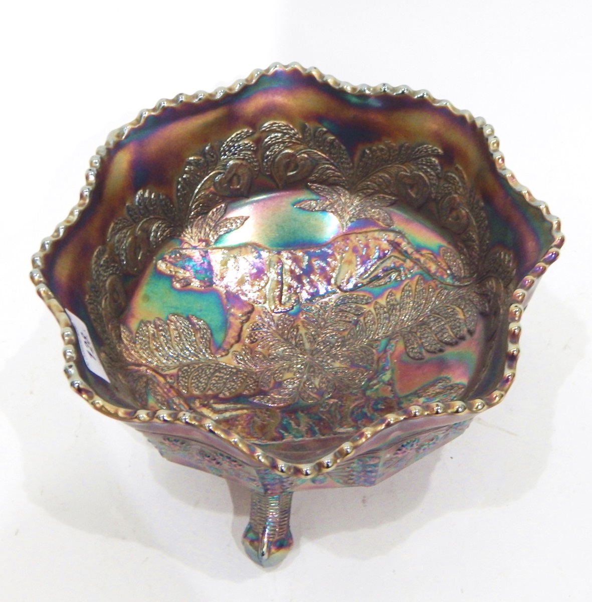 Carnival glass bowl in the 'Open Rose' pattern, 24cm diameter, a carnival glass bowl by Fenton, - Image 3 of 6