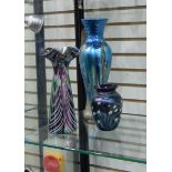 Okra blue lustre glass vase, slender baluster shape with stylised floral decoration, 31cm high,