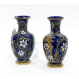 Pair of Doulton Lambeth baluster-shaped vases with blue ground,