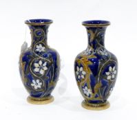 Pair of Doulton Lambeth baluster-shaped vases with blue ground,