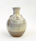 Ray Finch Winchcombe reduced salt glazed vase of ovoid form with lug handles stamped to base,