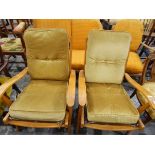Pair of 1950's armchairs with gold dralon loose cushion seats