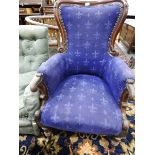Victorian mahogany framed upholstered armchair on turned supports
