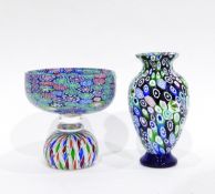 Glass pedestal bowl by John Deacons, the base with multicoloured latticinio canes,
