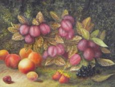 John R Marshall (late 19th/early 20th century) Oil on canvas Still life of plums,