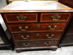 19th century mahogany and satinwood banded chest of two short and three long drawers,
