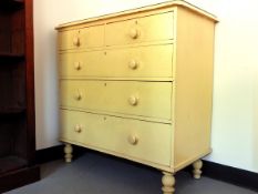 Victorian yellow-painted chest of two short and three long drawers,