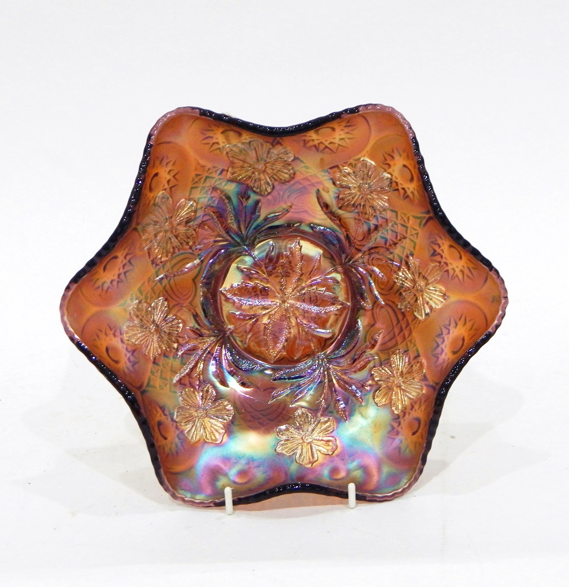 Amethyst carnival glass bowl by Millersburg in the 'Primrose' pattern, - Image 5 of 5