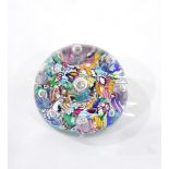 Glass paperweight, with scrambled millefiori canes surmounted by clear glass teardrops,