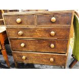 19th century oak chest of drawers with two short and three long graduated drawers,