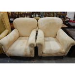 Pair of club armchairs with square tapering legs and castors (2)