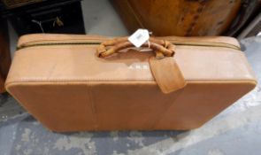 Leather zipped suitcase,