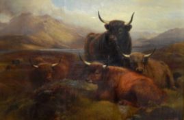 William Watson (1831-1921) Pair of oils on canvas Highland cattle with mountains and loch in