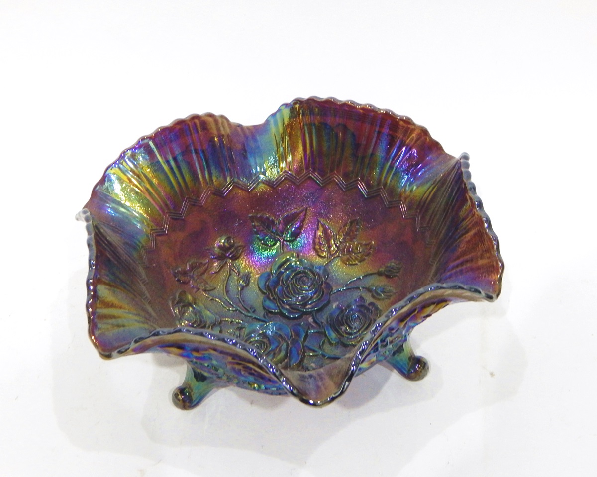 Carnival glass bowl in the 'Open Rose' pattern, 24cm diameter, a carnival glass bowl by Fenton, - Image 2 of 6