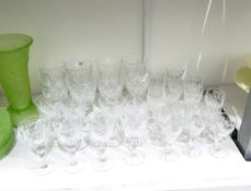Suite of table glass comprising six large wine glasses and six small wine glasses,