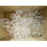 Large quantity of glassware to include: wines, sherry, decanters, jugs, etc.