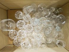 Large quantity of glassware to include: wines, sherry, decanters, jugs, etc.