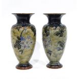 Pair of Royal Doulton stoneware vases modelled by Florence Roberts, baluster-shaped,