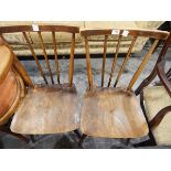 Pair of stickback kitchen chairs with elm seats (2)