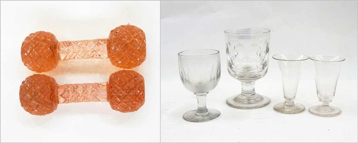 19th century thumb-cut glass rummer, another rummer,