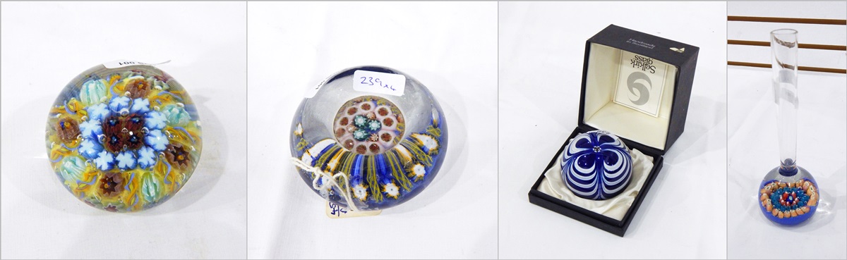 Selkirk glass paperweight, 'Marbrie Blue', titled, numbered 54/450 and dated 1979, with paper label,