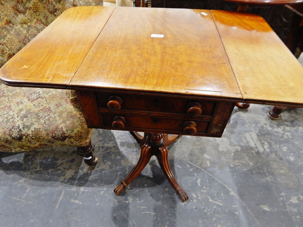 19th century mahogany work table fitted two drawers,