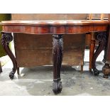 Victorian mahogany foldover card table with moulded wavy edge, plain frieze,