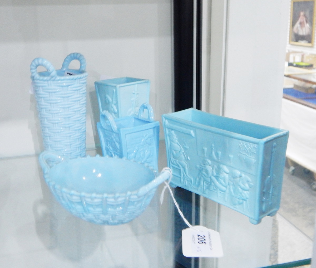 Victorian Sowerby blue pressed glass vase of rectangular form,