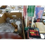 Box of assorted children's games and a box of assorted glass and ceramics (2 boxes)