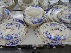 Victorian part dinner service by Late Mayers 'Flora', white ground with blue and gilt decorations,