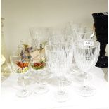 Set of six wine glasses decorated with game,