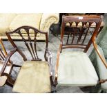 Edwardian line inlaid mahogany open armchair and another mahogany open armchair (2)