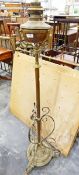 Late 19th century brass oil lamp on a telescopic stand,