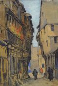 George Henry Downing (1878-1940) Two watercolour drawings Medieval street scene with figures,