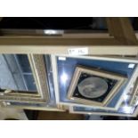 Large wooden frame, a gilt carved frame (af), a large bevel edged mirror within a gilt frame,