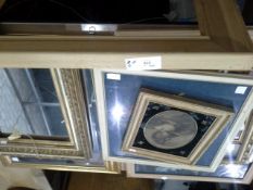 Large wooden frame, a gilt carved frame (af), a large bevel edged mirror within a gilt frame,