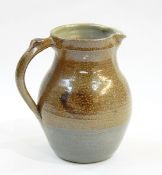 Ray Finch Winchcombe salt glazed jug with brown and grey ground, stamped to handle base,