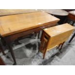 Oak rectangular foldover top tea table on turned tapering legs with pad feet,