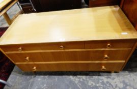 1950's chest of three short and two long drawers, with turned handles,