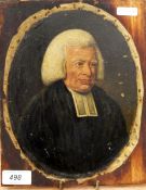 Unattributed (19th century) Oil on board Head and shoulders portrait of a clergyman,