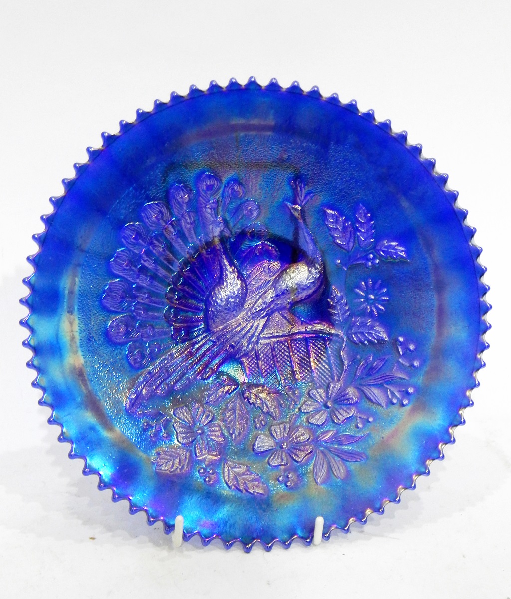 Three carnival glass dishes by Fenton, decorated with the 'Peacock and Urn' pattern (one amethyst, - Image 7 of 7