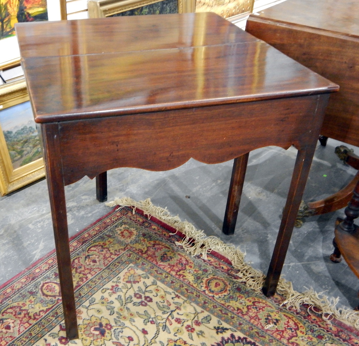 19th century mahogany fold-over tea table,