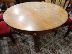 Victorian mahogany circular pedestal drum library table fitted four drawers and four dummy frieze