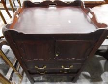 Georgian mahogany converted tray-top commode with cupboard and two short drawers, on square legs,