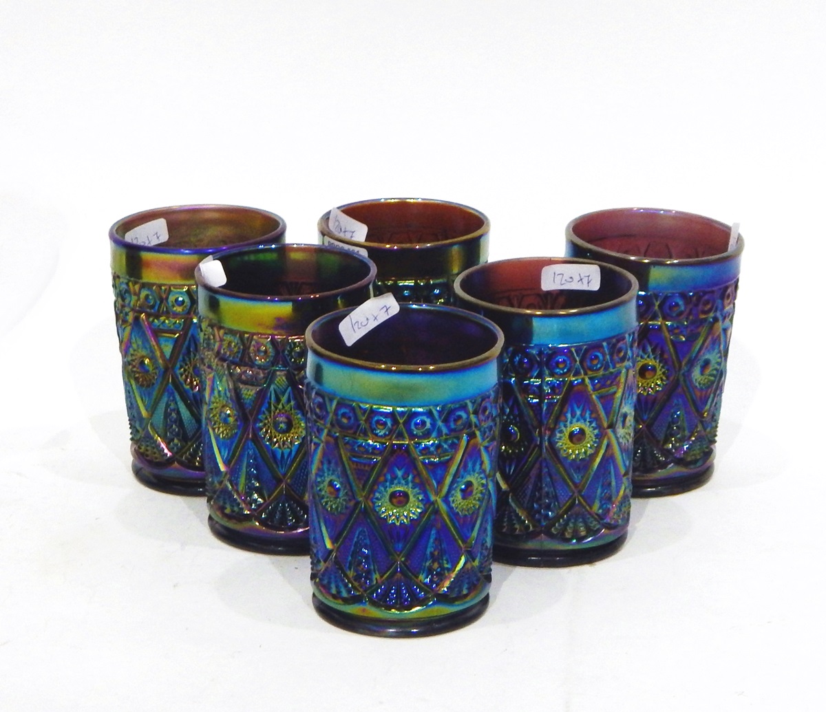 Imperial Diamond Lace purple carnival glass jug and a matching set of six tumblers (7) - Image 3 of 3